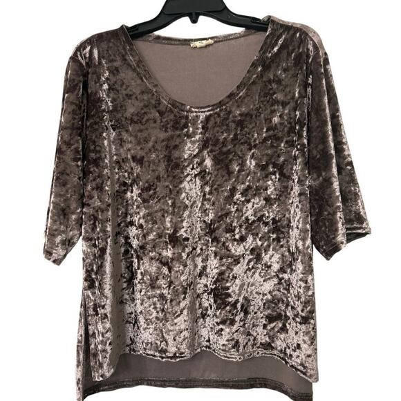 Pol Chocolate Brown Crushed Velvet Relaxed Boxy Fit Top Size Medium - Picture 1 of 7
